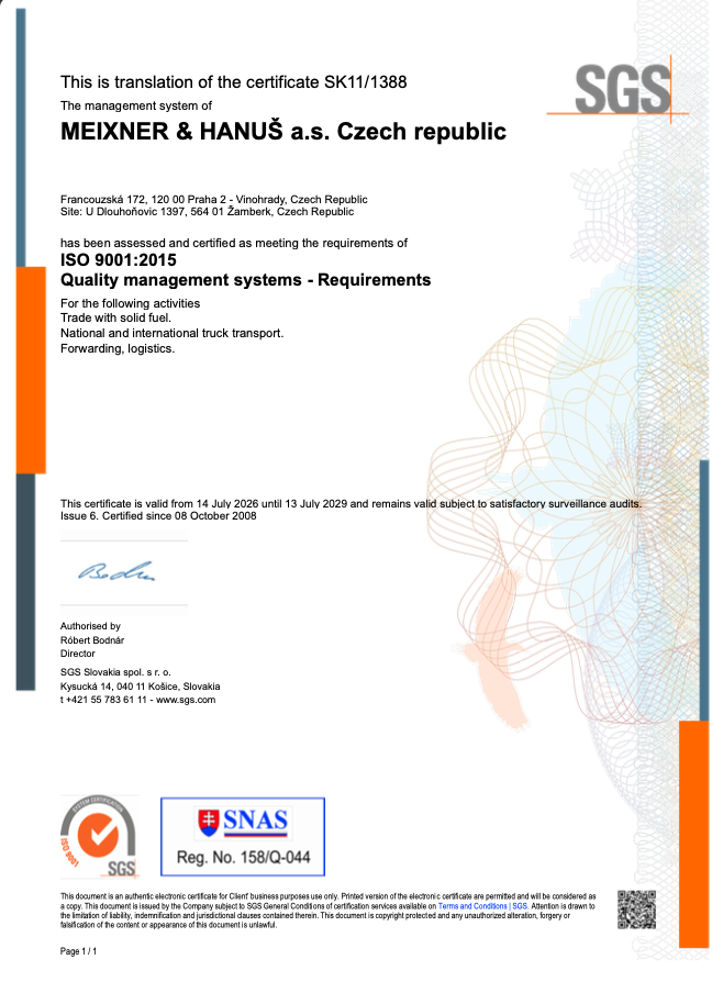 ISO 9001:2015 quality certificate